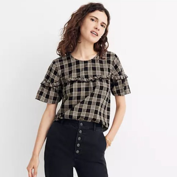 Madewell Ruffle-Yoke Top in Metallic Plaid - Picture 3 of 5